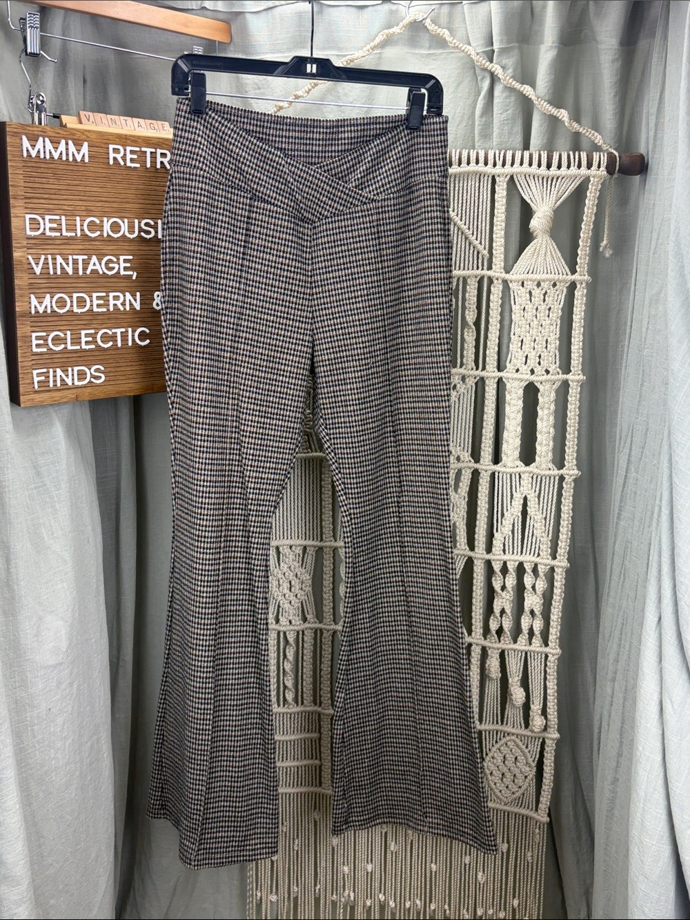 Stitch & Pine Tan & Black Micro Houndstooth Flare Pants | L
